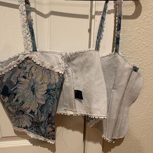 Elegant Floral Denim Bralette with Lace Trim